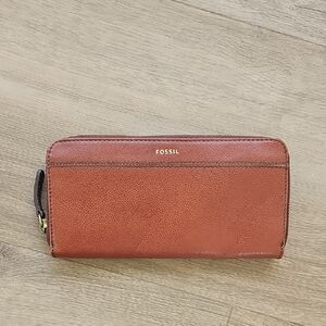 Fossil Zipper Long Leather Wallet Tiegan Medium Brown